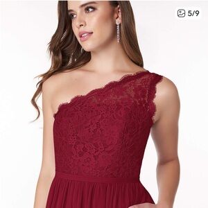 Azazie Lace One Shoulder Dress in Burgundy